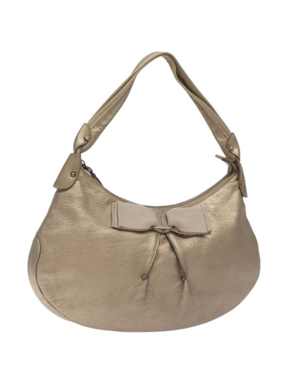Authentic Salvatore Ferragamo Vala Shoulder Bag Leather Gold